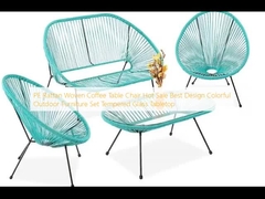 PE Rattan Woven Coffee Table Chair Hot Sale Best Design Kolorowe meble zewnętrzne Set Tempered Glass Tabletop