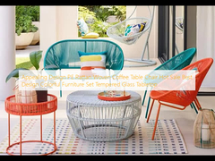Przyciągający projekt PE Rattan Woven Coffee Table Chair Hot Sale Best Design Kolorowy zestaw mebli Tempered Glass Tabletop